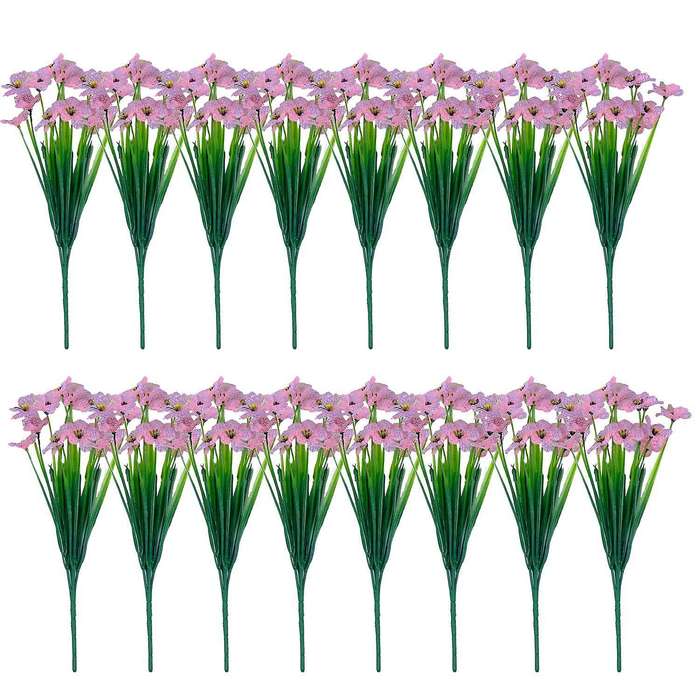 16 Pcs Bundles Artificial Flowers for Garden Porch Window Box Pink