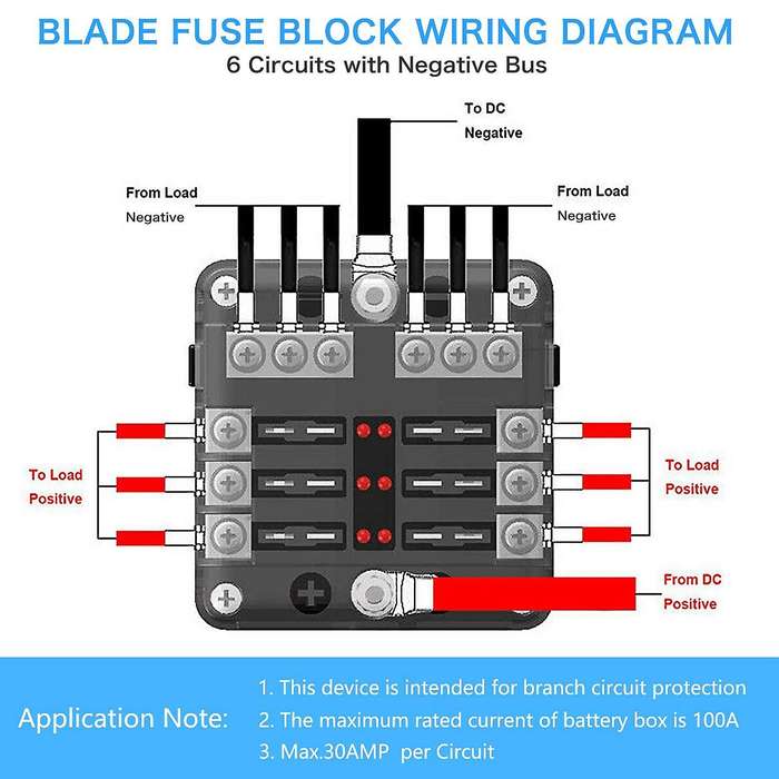 6 Way 12v Fuze Box 12volt ,6 Circuit with Negative with Led Indicator