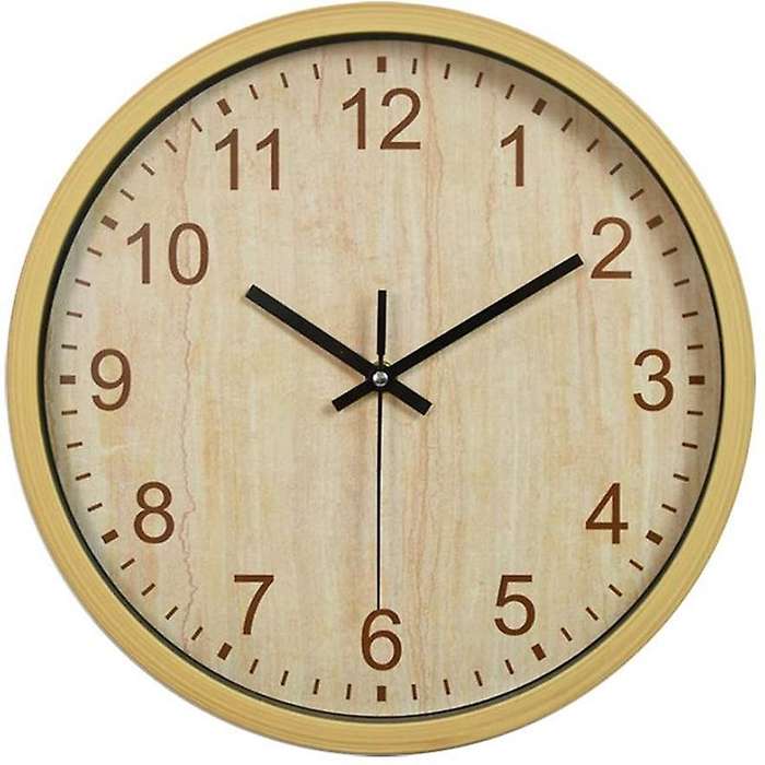 Modern Non Ticking Wall Clock,silent Round Quartz Wood Grain Wall