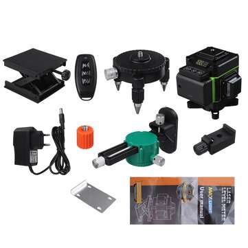 3D Laser Level 12 Lines Green Light 360 Self-levelling Rotary Cross-Line Laser EU Plug