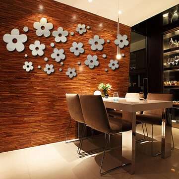 3D Plum Blossom Silver DIY Shape Mirror Wall Stickers Home Wall Bedroom Office Decor