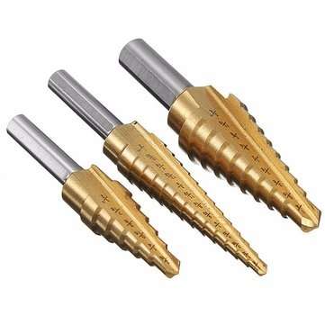 3pcs HSS Titanium Coated Step Drill Bit 1/8 to 3/4 Inch Hole Cutter