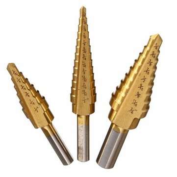 3pcs HSS Titanium Coated Step Drill Bit 1/8 to 3/4 Inch Hole Cutter