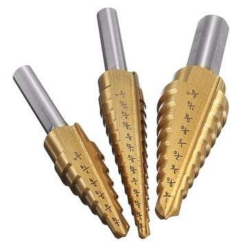 3pcs HSS Titanium Coated Step Drill Bit 1/8 to 3/4 Inch Hole Cutter
