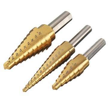 3pcs HSS Titanium Coated Step Drill Bit 1/8 to 3/4 Inch Hole Cutter