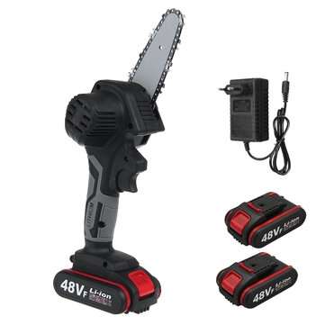 48V 4Inch Rechargeable Electric Chain Saw Cordless Chainsaw Woodworking Wood Cutter W/ 2pcs Li-ion B