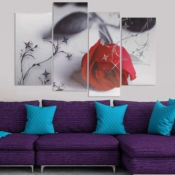 4pcs Red Rose Canvas Painting Wall Art Hanging Drawing Pictures Home Living Room Office Decoration F