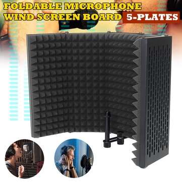 5 Panel Microphone Isolation Shield Foldable Live Stream Studio Recording Absorb