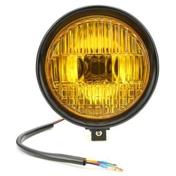 5.75" Motorcycle Headlight Light Retro Metal Yellow Len For Harley Bobber Chopper (COLOR.: BLACK)