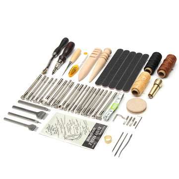 59Pcs Leather Craft Hand Tools Kit For Hand Stitching/Sewing Stamping Set