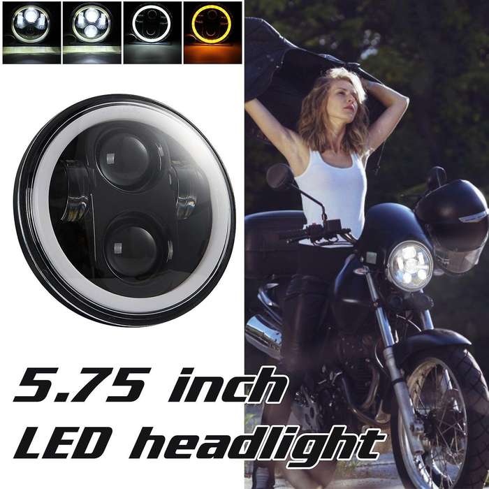 5 3/4 5.75 Inch Round Motorcycle LED Headlight Angel Eye, LED Projector Headlight for XL883 XL1200C