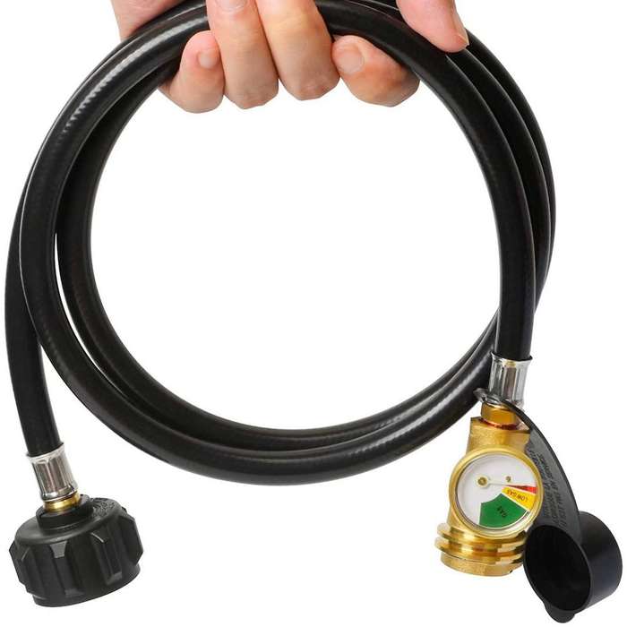 5 Feet Propane Tank Extension Hose with 0-30PSI Gauge, Brass (External Thread)/(Internal Thread) Fit