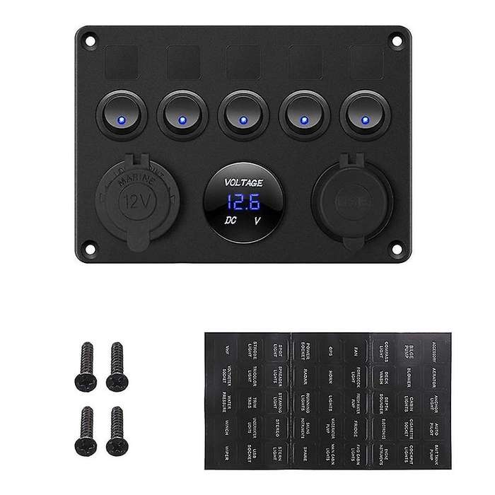 5 Gang Red LED Light Rocker Switch Panel Console 12V Car Boat Marine RV (Blue)