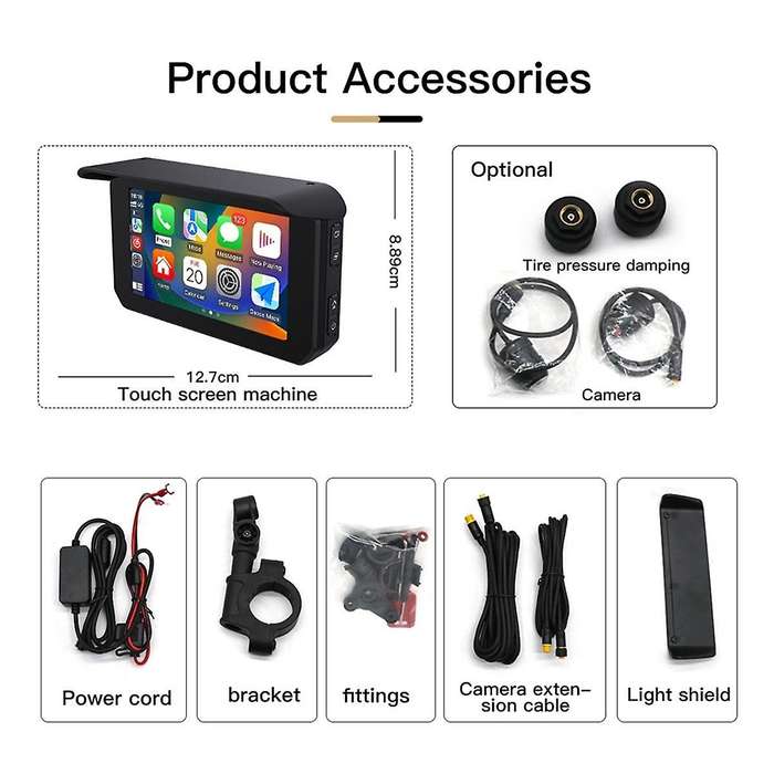 5 Inch Motorcycle Display Wireless Carplay Android Portable Navigation GPS Screen Dual Camera Tire P