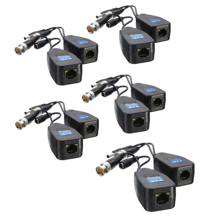 5 Pairs CCTV Coax BNC Video Power Balun Transceiver to CAT5E 6 RJ45 Connector Coaxial/Analog HD Twi