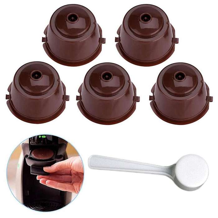 5 Pcs Coffee Capsules Refillable Coffee Capsules Pods with Spoon Reusable Universal Coffee Filter fo