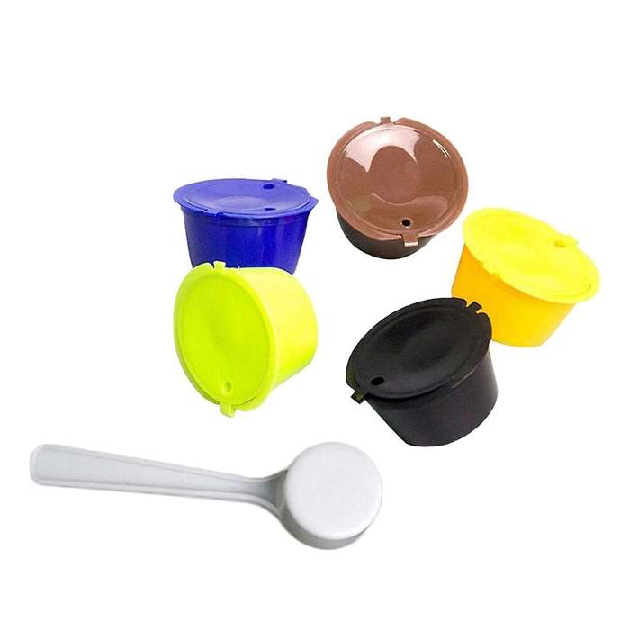 5 Pcs Coffee Capsules Refillable Coffee Capsules Pods Reusable Universal Coffee Filter with Spoon fo