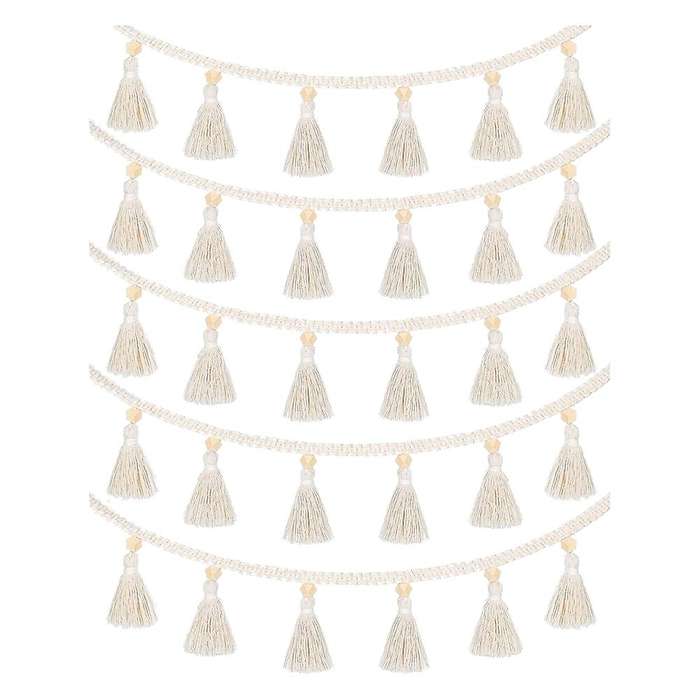 5 Pcs Macrame Woven Garland Hanging Fringe Garland Decorative Wall Hangings for Home Decor Nursery R