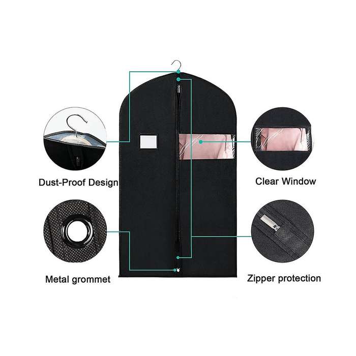 5 Pcs Suit Hanging Bags Garment Storage Covers with Clear Window and Id Holder for Robes and Trench