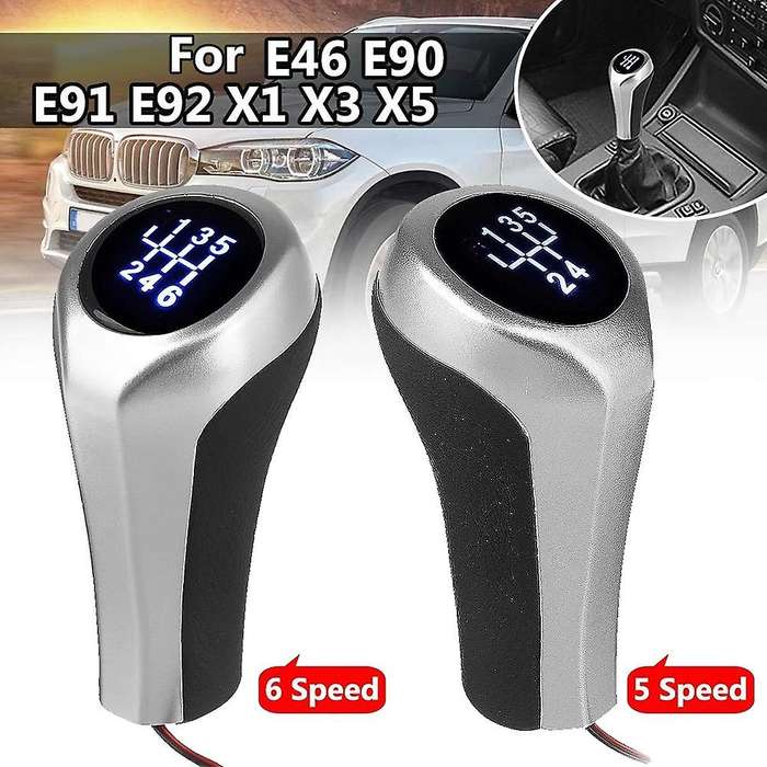 5 Speed Car LED Gear Shift Knob WITH/LED Backlight Leather Shifter Lever Handle Stick for E46 E90 E9