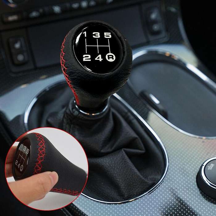 5 Speed Leather Stick Shift Knob Car Shifting Shifter Lever Knobs Head Fit for Most Manual Vehicle