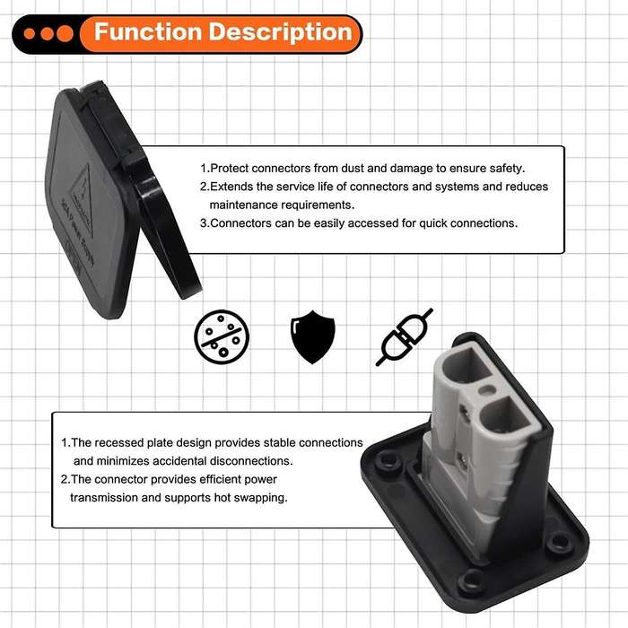 50 Amp Battery Quick Connect/Disconnect Connector Mounting Panel with Cover for Cars, Bicycles, ATV