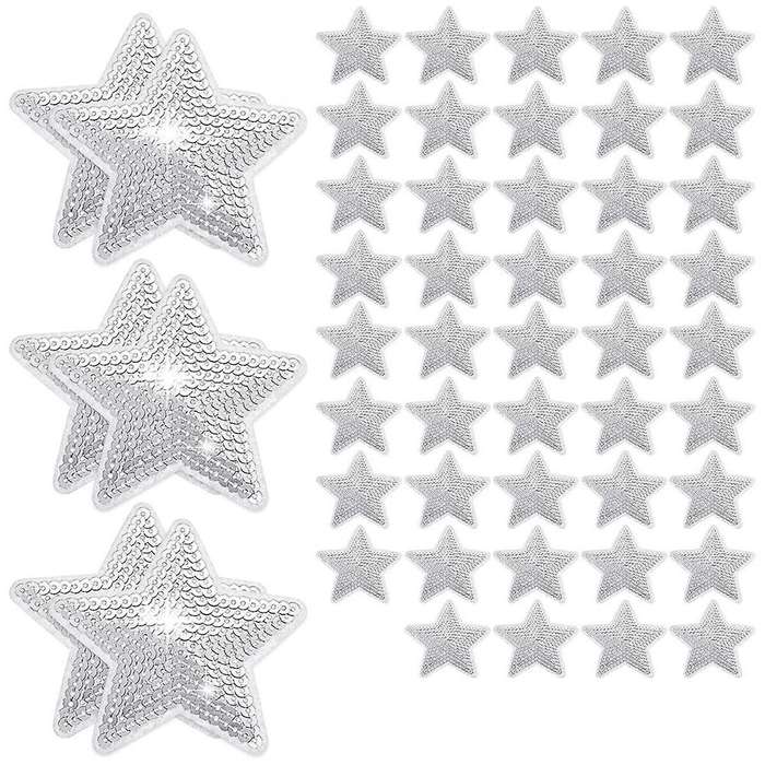 50 Pcs Star Sequins Sew Iron On Applique Star Embroidered Patches Star Shape Repair Patch Diy (silv