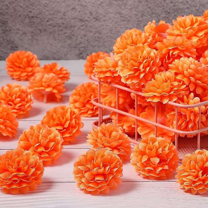 50 Pieces Marigold Flowers Orange Flowers Marigold Flower Decorations Silk Artificial Orange Artific