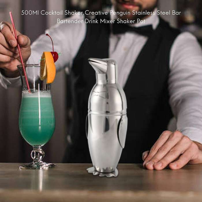 500Ml Shaker, Penguin Stainless Steel Bar Bartender Drink Mixer Shaker Pot,Wine Bottle,Wine Accessor