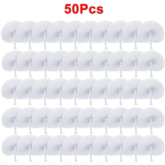 50-pack Accordion Fan Handheld- Portable Circular Handheld Fans with Plastic Handle for Special Occ