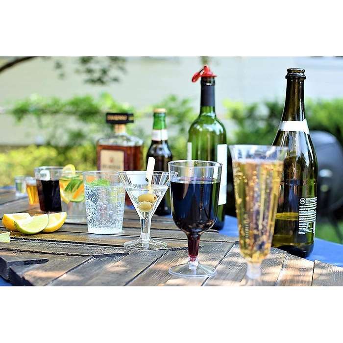 50pcs Clear Plastic Wine Glass Recyclable, Disposable & Reusable Cups for Champagne, Dessert, Beer
