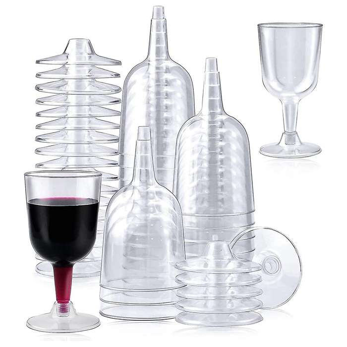 50pcs Clear Plastic Wine Glass Recyclable, Disposable & Reusable Cups for Champagne, Dessert, Beer