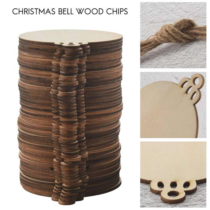 50pcs Diy Craft Wooden Round Bauble with 50pcs Twines to Paint, Unfinished Christmas Hanging Ornamen
