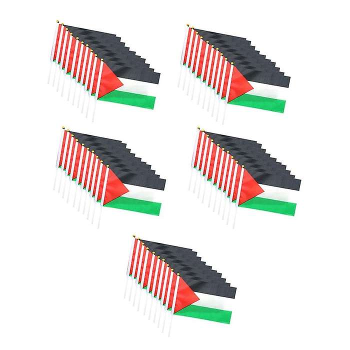 50pcs Palestine Flag Small with Pole, 14x21cm Palestine Hand Waving Flag - Double Sided Fine Handhe