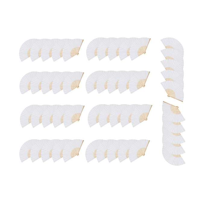 50Pcs Wedding Hand Fans Paper Fan White Handheld Fan Chinese Bamboo Folding Fan for Party Supplies/