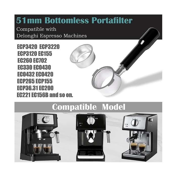 51mm Bottomless Portafilter 2 Ears for Ecp3420/ec155/bco430/ec260, Espresso Portafilter