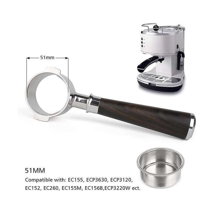 51mm Portafilter for Ecp3420/ec155/bco430/ec260, 51mm Bottomless Portafilter 2 Ears Handle
