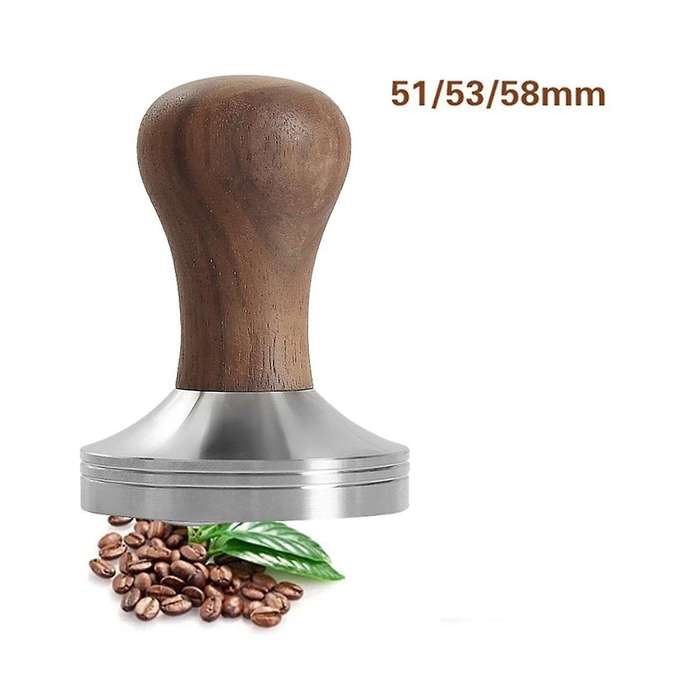 53mm Coffee Press Tool Elastic Coffee Tamper with 304 Stainless Steel Base & Solid Wood Handle Coff
