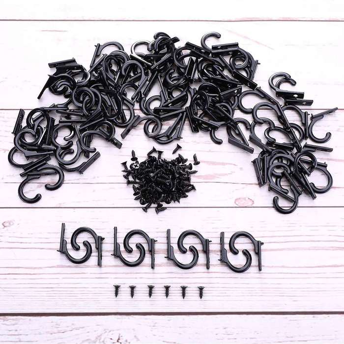 58 Pcs Single Robe Hooks Coat Hooks and 65 Pieces Screws for Hanging Key Hooks Jewelry (black)