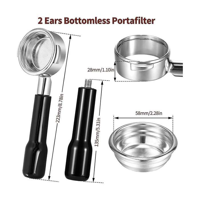 58mm Bottomless Portafilter 2 Ear Espresso Portafilter with Filter Basket for E61 , Faema, Coffee Ma