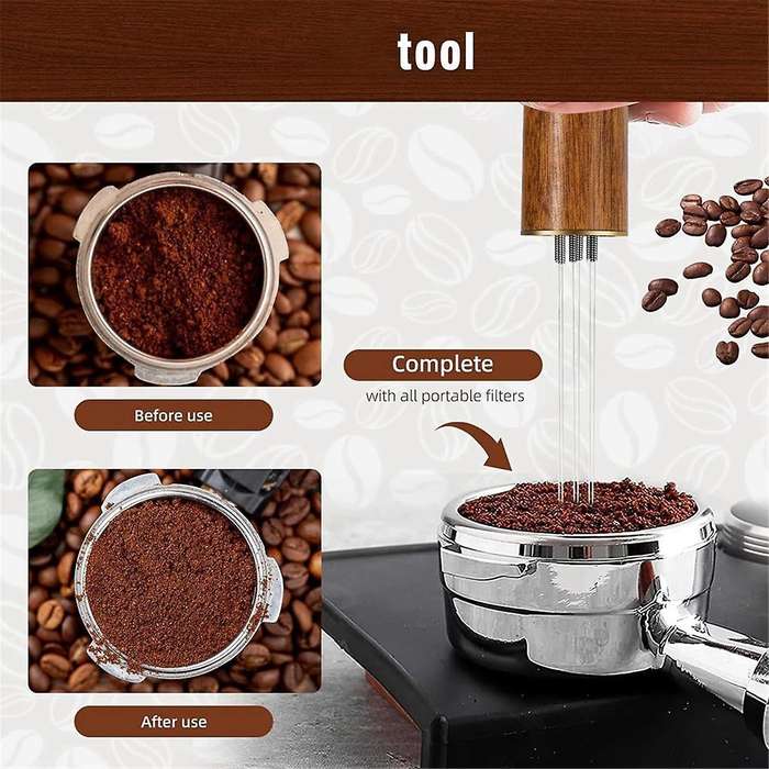 58mm Espresso Tool Kit with WDT Tool and Filter, Stainless Steel Base Tamper, Gift for Coffee Lover