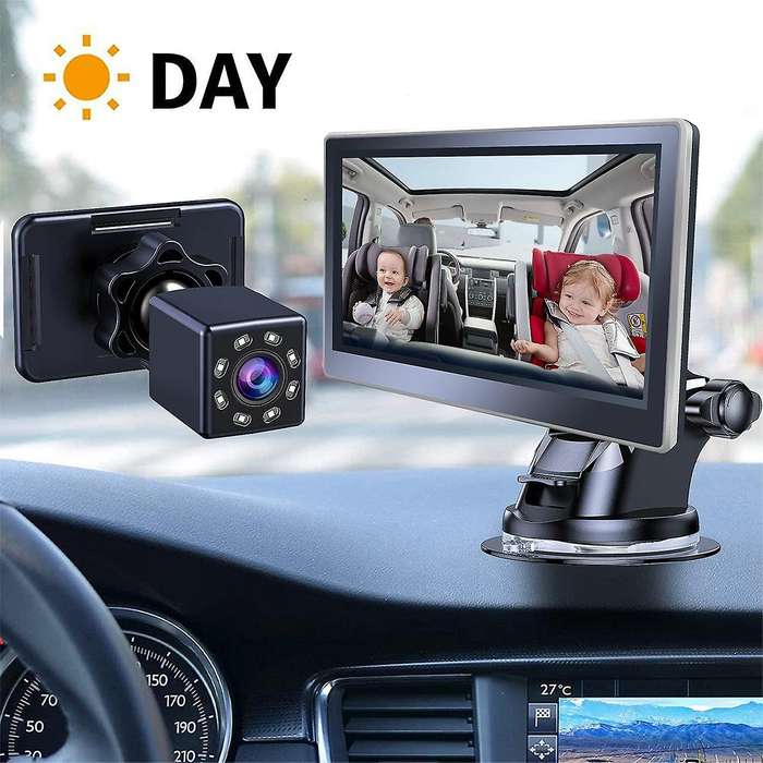 5Inch HD1080P Back Seat Baby Car with HD Camera Function Car Mirror Display Reusable Sucker Bracket
