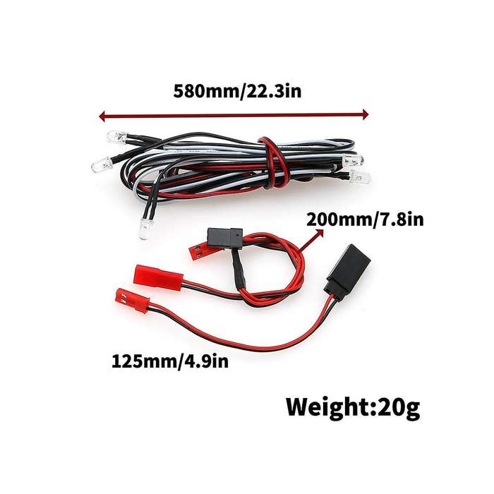 5mm 6 Led Light Kit 4 White 2 Red 5mm with Conversion Cable for 1/10 1/8 Axial Scx10 Trx4 D90 Rc Ca