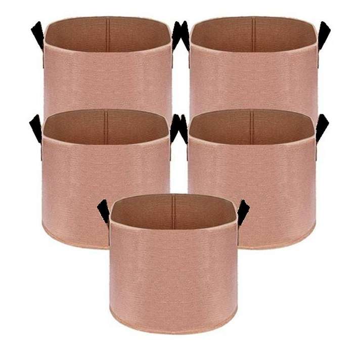 5-Pack 7 Gallons Grow Bags Heavy Duty Thickened Nonwoven Fabric Pots with Strap Handles Tan