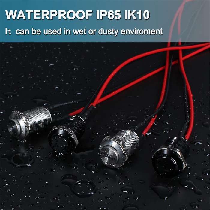 5pcs 12mm Latching Push Button Switch High Round Head with Pre-soldered Cable Aluminium Alloy 1no W