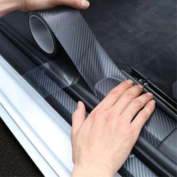 5pcs 3D Carbon Fiber Stickers Car Paste Protector Strip Auto Door Side Anti Scratch Tape Waterproof