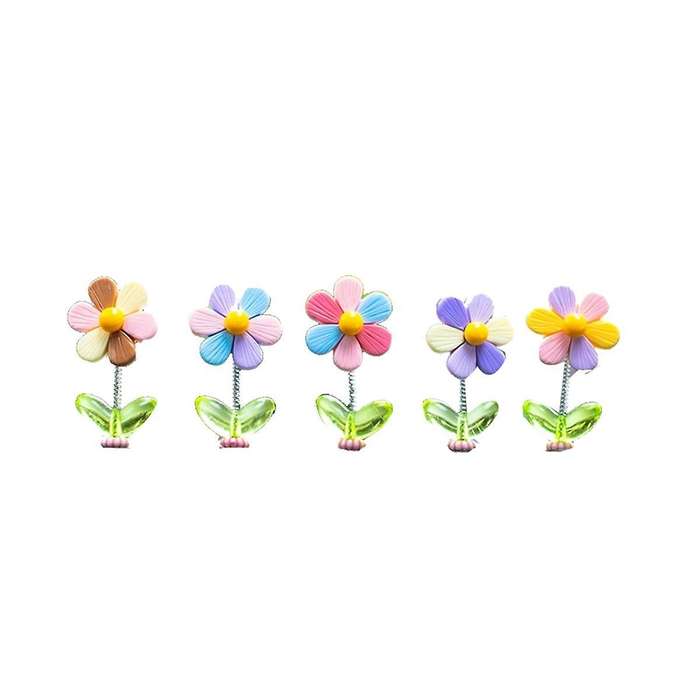 5Pcs Car Dashboard Rainbow Flower Ornaments Head Shaking Dancing Flower Cartoon Ornament Car Interio