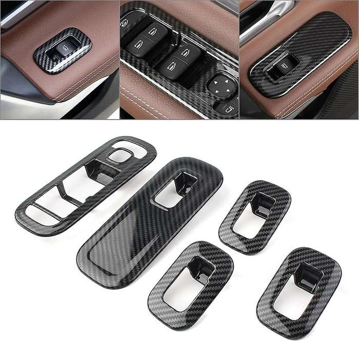 5Pcs Carbon Fiber Car Door Window Switch Cover Trim for W177 A-Class A200 A220 A250 2019 LHD