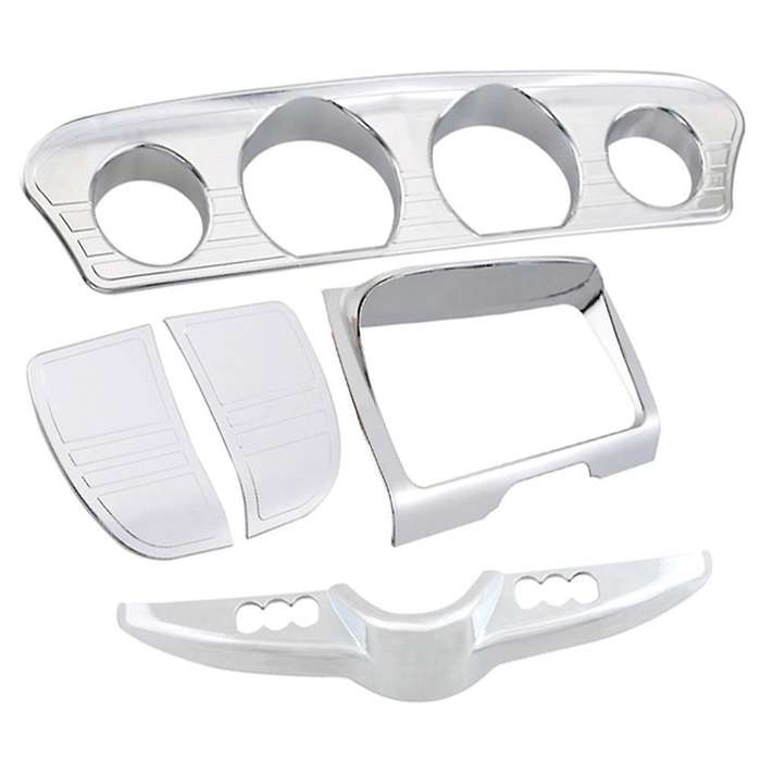 5Pcs Chrome Inner Fairing Tri-Line Gauge Stereo Bezel Trims Panel