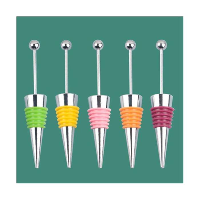 5pcs Diy Beadable Wine Stopper Party Wedding Bar Decor Sealed -keeping Wine Champagne Stopper